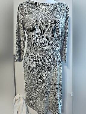 J. McLaughlin Sage Ruched Black & White Animal Print Midi Dress Women's Sz Small